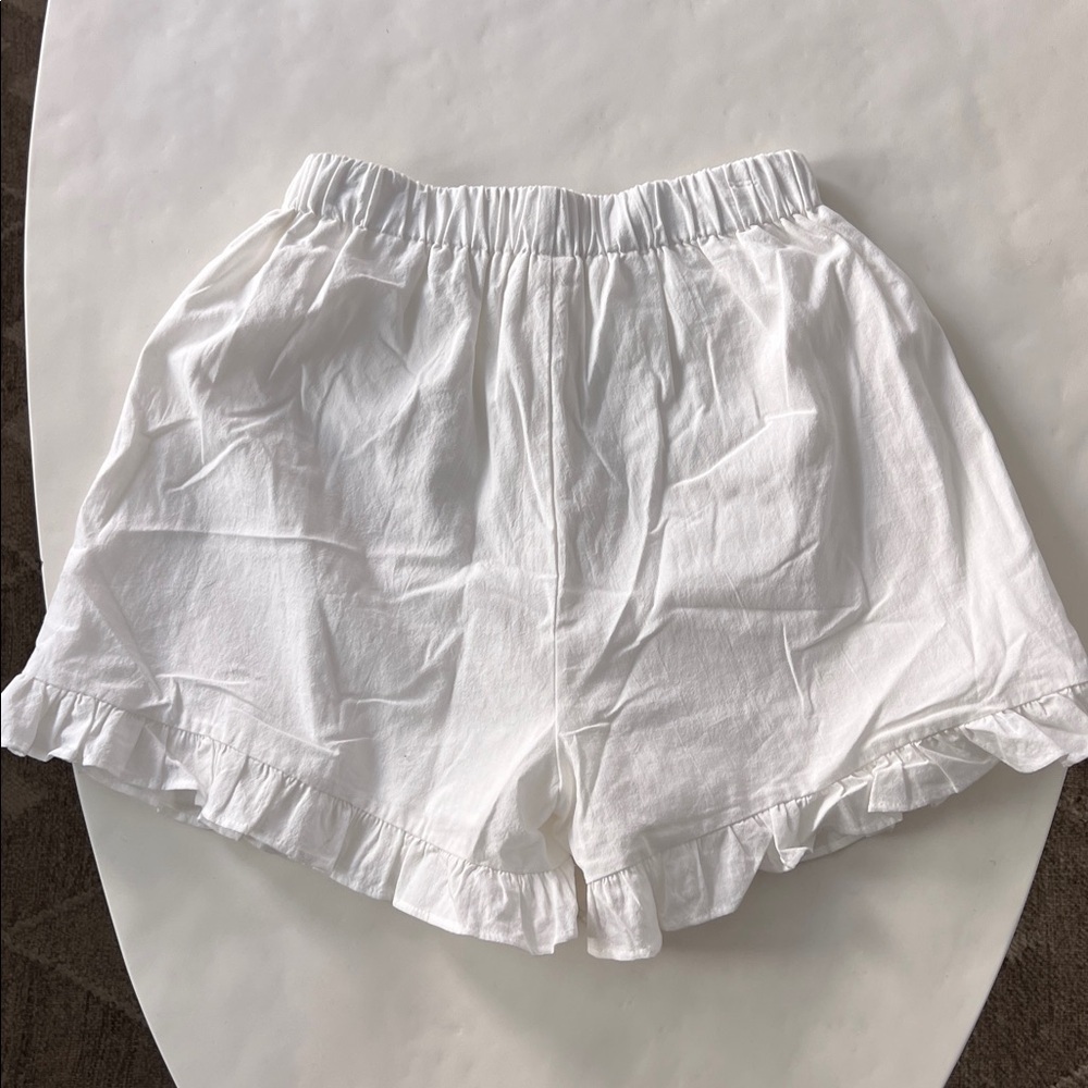 COMMENSE White Cotton Ruffle Minimalist Shorts Size M - Picture 4 of 6